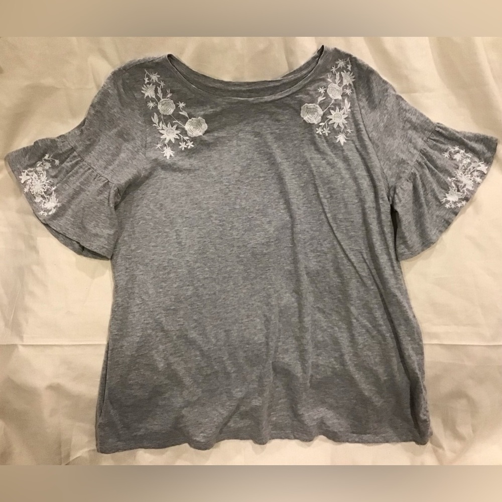 LOFT floral embroidered bell sleeve t-shirt